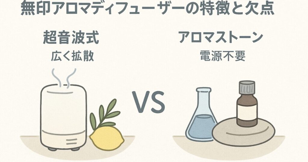 無印のアロマディフューザーの長所と短所を図解で整理したイラスト