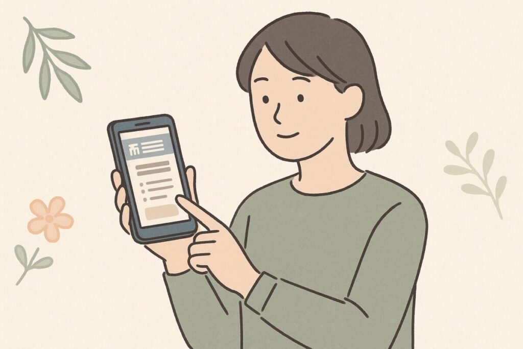 スマートフォンで自治体のゴミ分別ルールを調べている人物