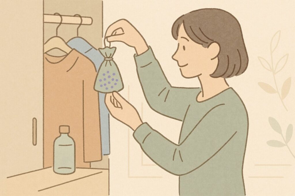 アロマジュエルを袋に入れてクローゼットに吊るすアイデア