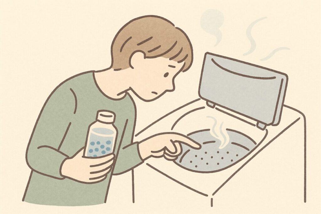 香りが弱い原因を洗濯槽の中を覗きながら確認している人の様子