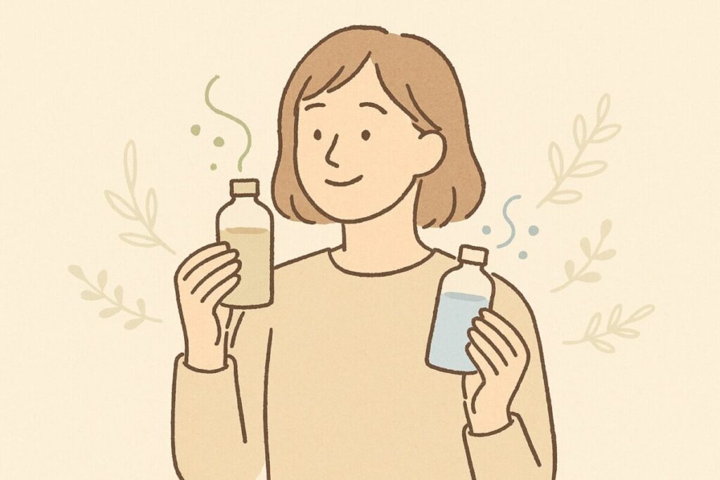 2種類のアロマジュエルを比べて香りを選ぶ様子