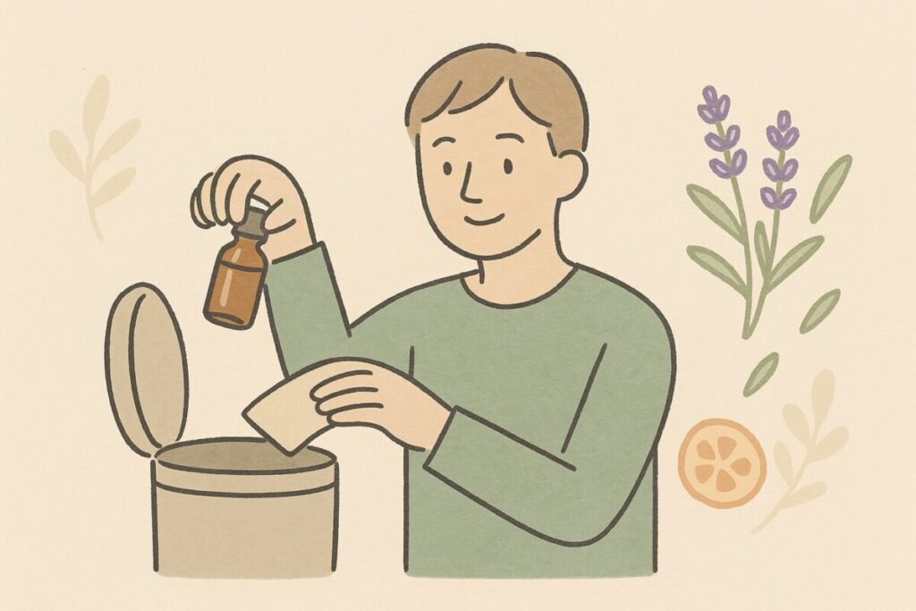 アロマオイルの安全な捨て方をイラストでまとめたタイトルアイキャッチ画像