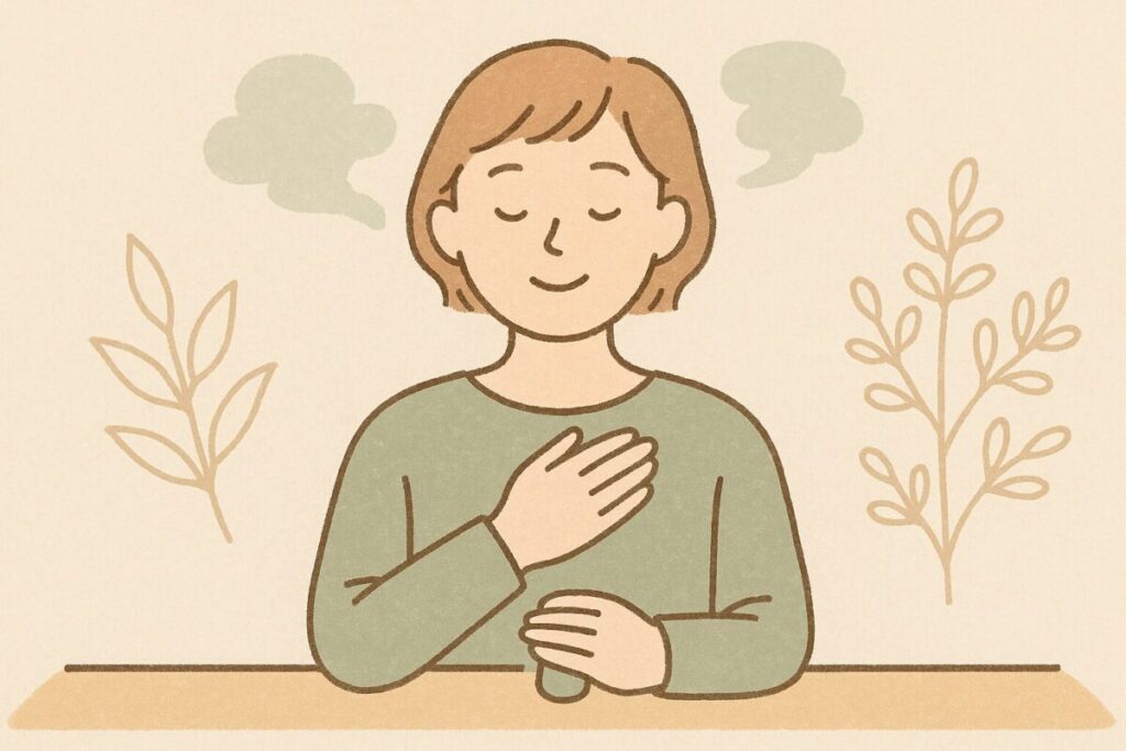 胸に手を当てて周囲への配慮を大切にする人のイラスト