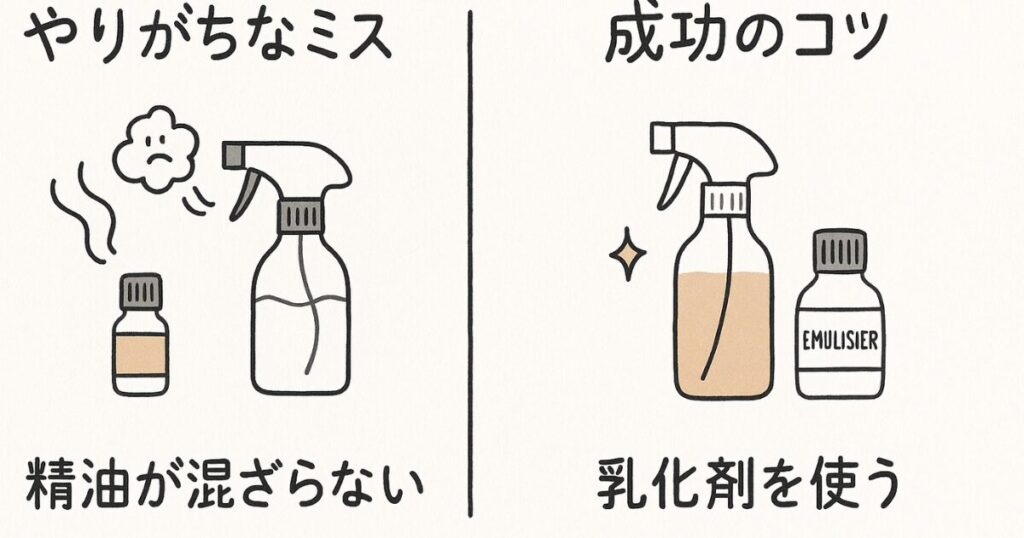 アロマスプレー作りでよくある失敗例とその対処法をまとめた図解