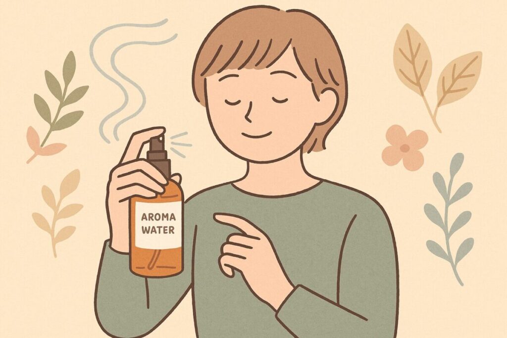 アロマウォーターをスプレーで活用している様子のイラスト