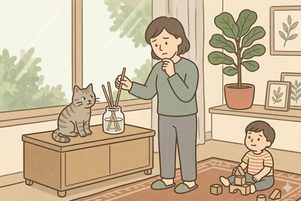 リードディフューザーの香りが強すぎるときのスティックを減らすなどの対処法