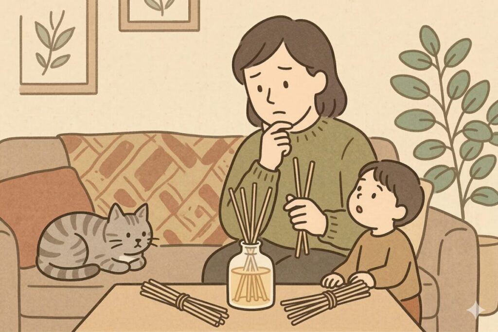 無印リードディフューザーのラタンスティックの適切な本数と香りの調整方法