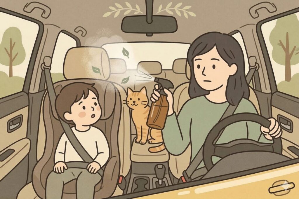 車内でアロマスプレーを吹きかける正しい場所(空間へのスプレー)