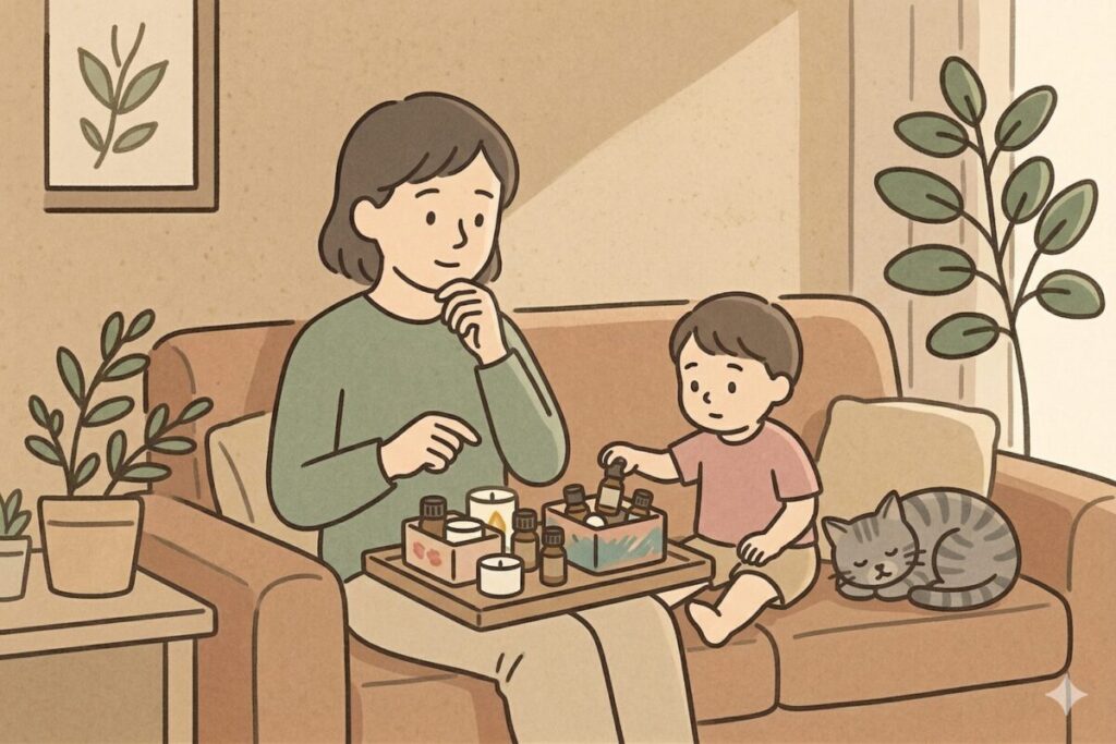 アロマオイル初心者のための選び方（単体精油・ブレンド）を解説するイメージ画像